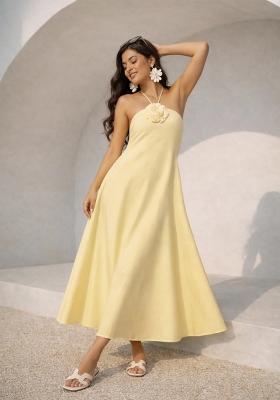 Yellow Solid Poplin Dress
