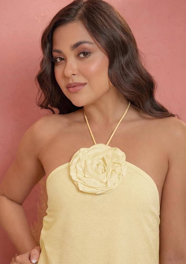Yellow Solid Poplin Dress - Indya