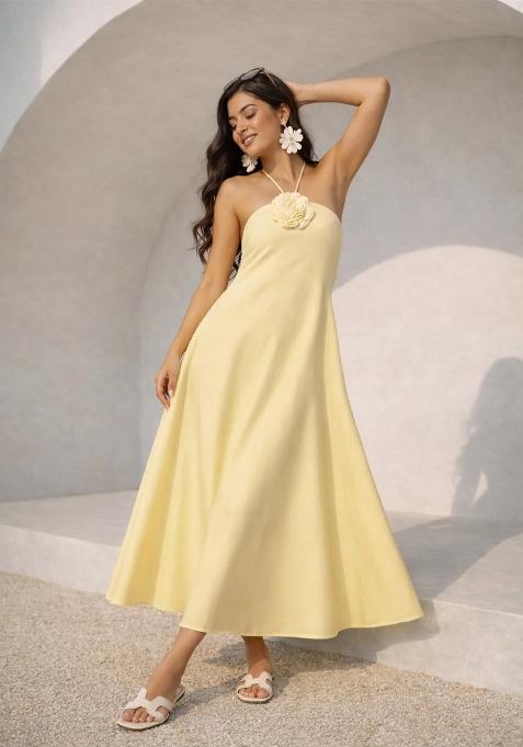 Yellow Solid Poplin Dress