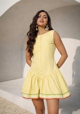 Yellow Solid Poplin Dress