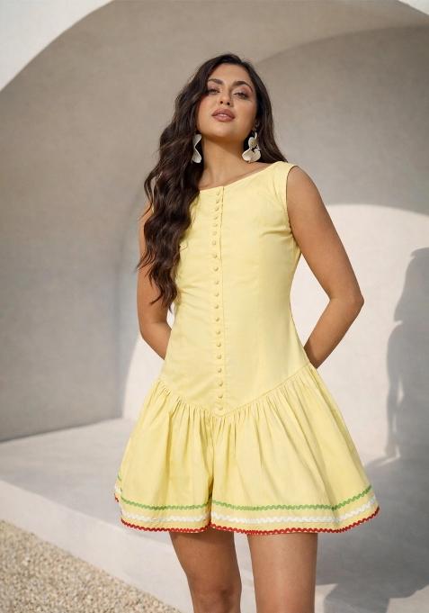 Yellow Solid Poplin Dress