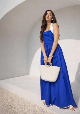Blue Solid Poplin Dress