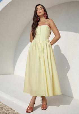 Yellow Solid Poplin Dress