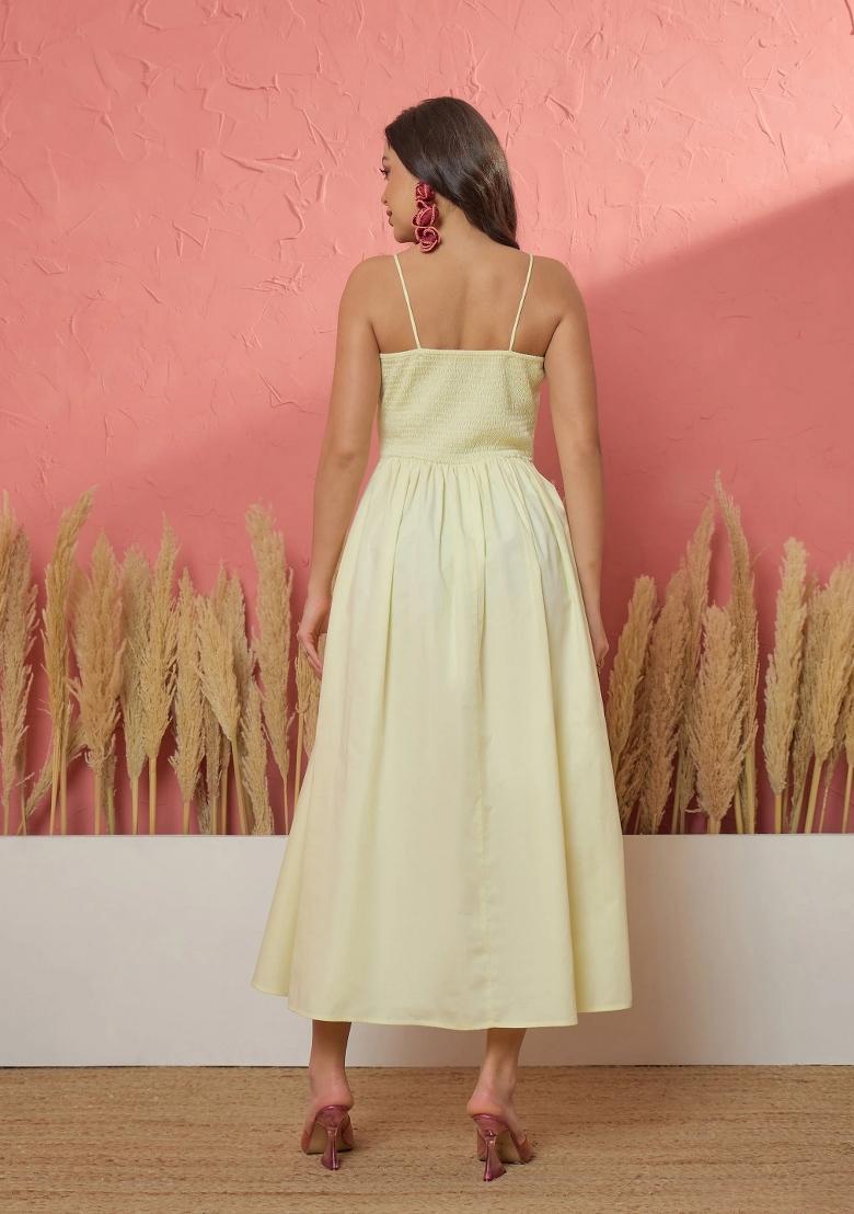 Yellow Solid Poplin Dress - Indya