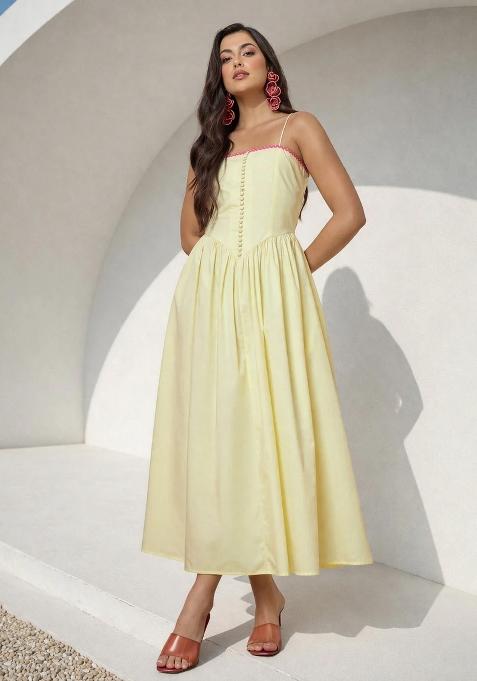 Yellow Solid Poplin Dress