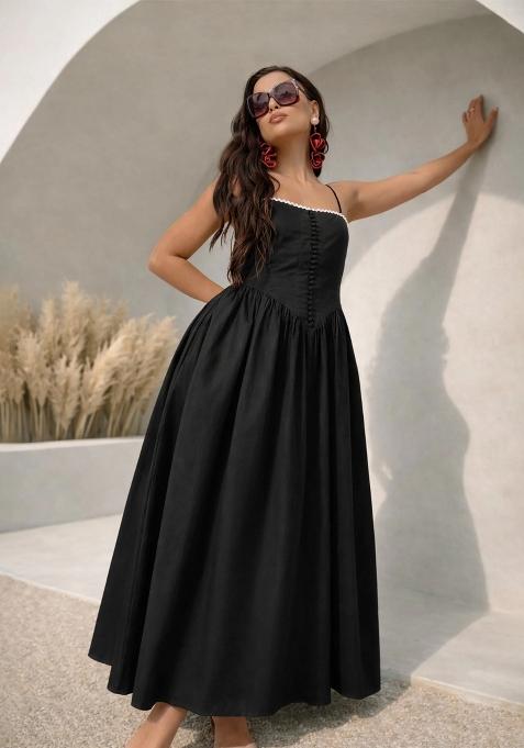 Black Solid Poplin Dress