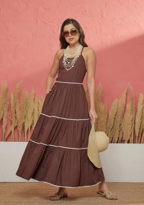 Brown Solid Poplin Dress