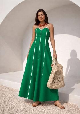 Green Solid Poplin Dress