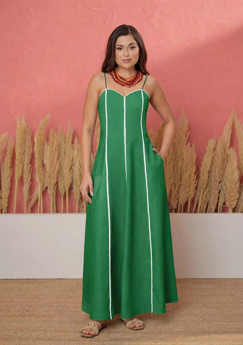 Green Solid Poplin Dress - Indya