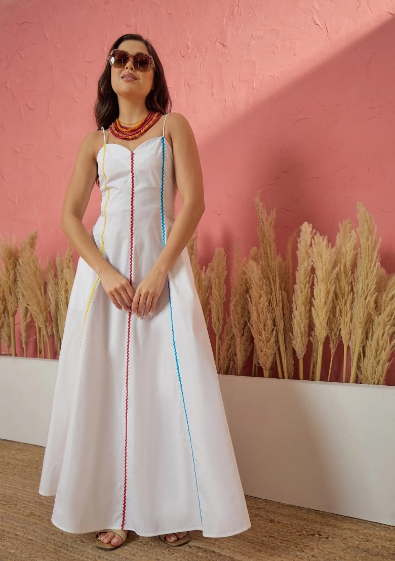 White Solid Poplin Dress - Indya
