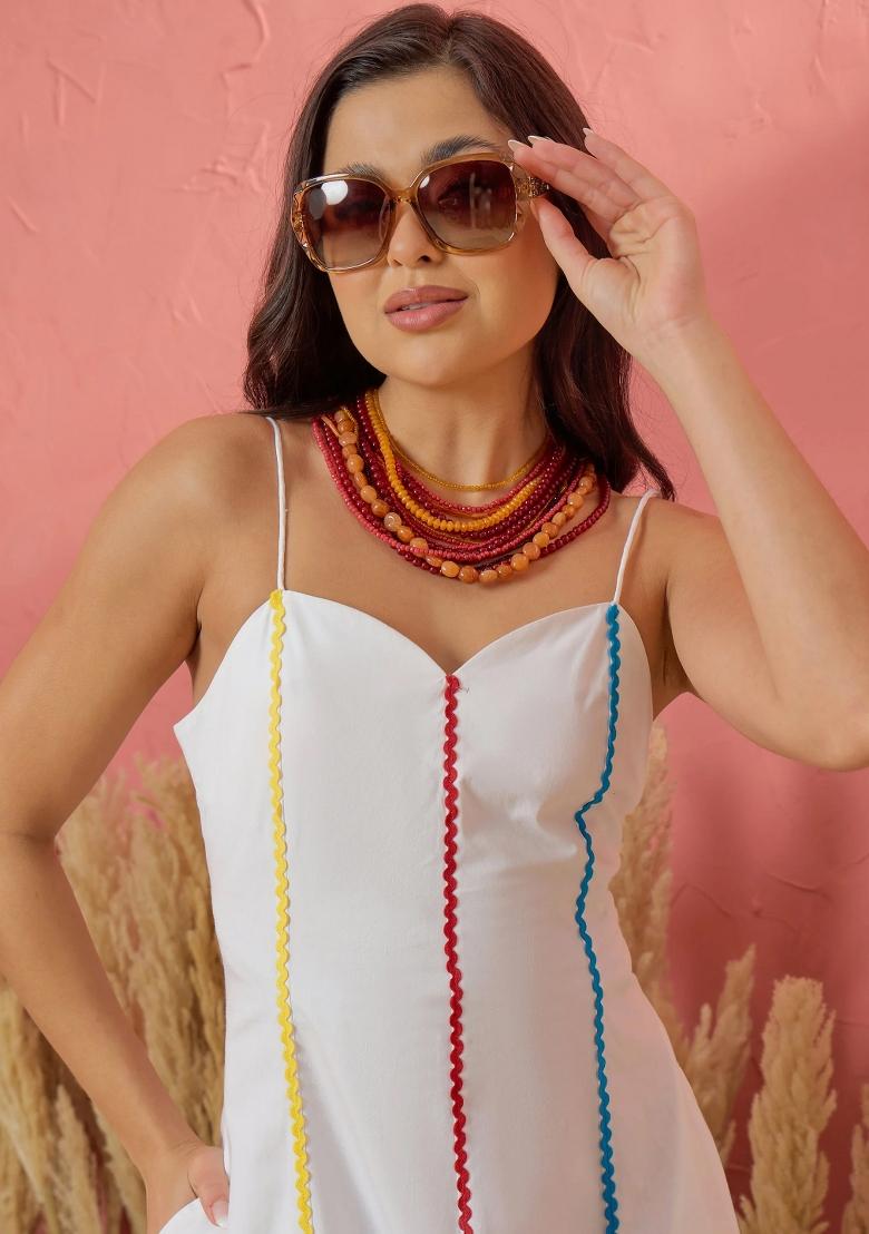 White Solid Poplin Dress - Indya