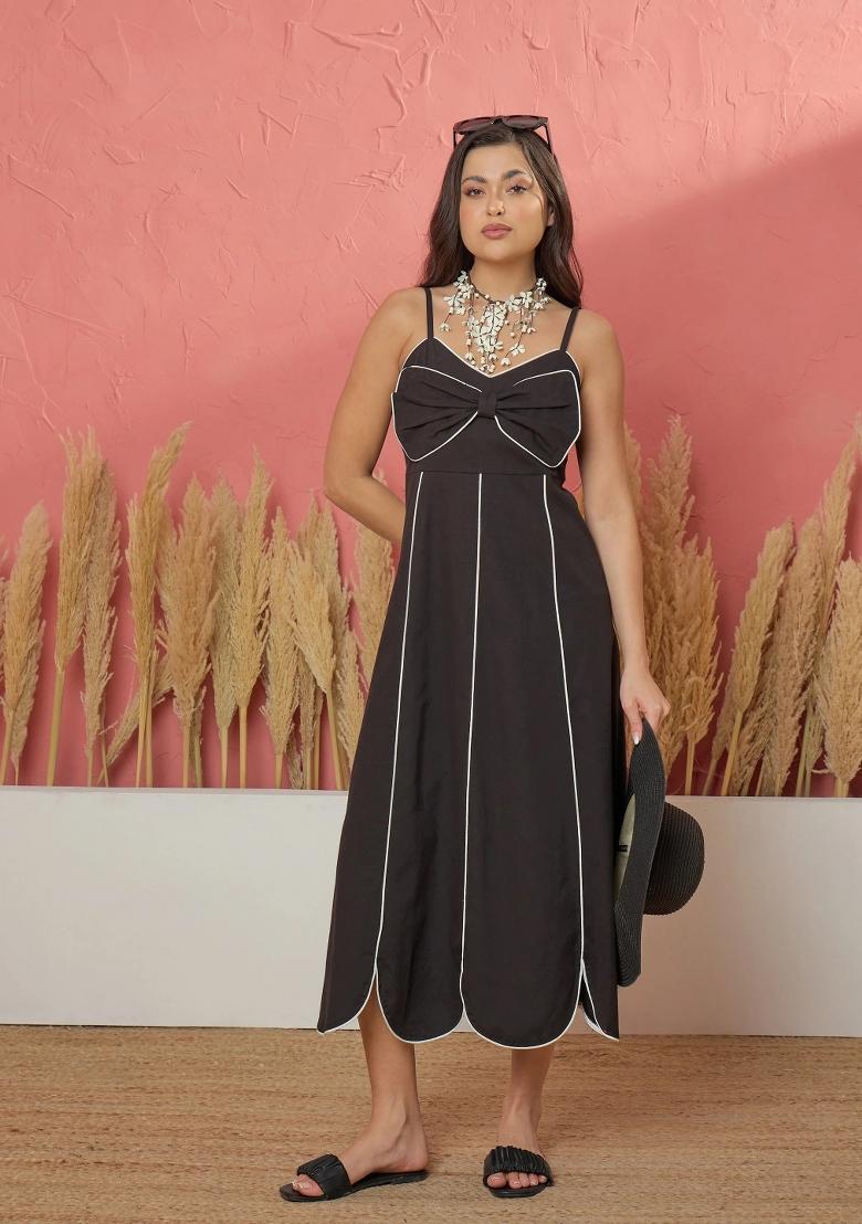 Black Solid Cotton Dress - Indya
