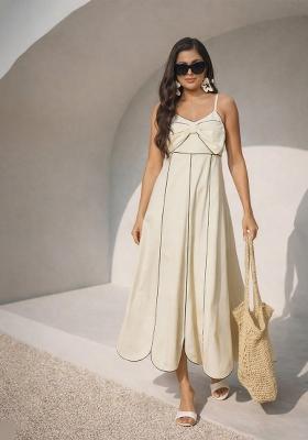 White Solid Cotton Dress