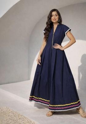 Navy Blue Solid Poplin Dress