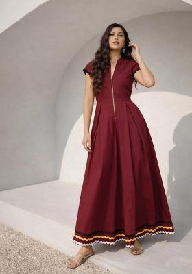 Maroon Solid Poplin Dress