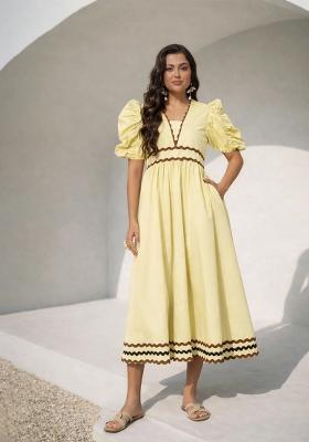 Yellow Solid Poplin Dress