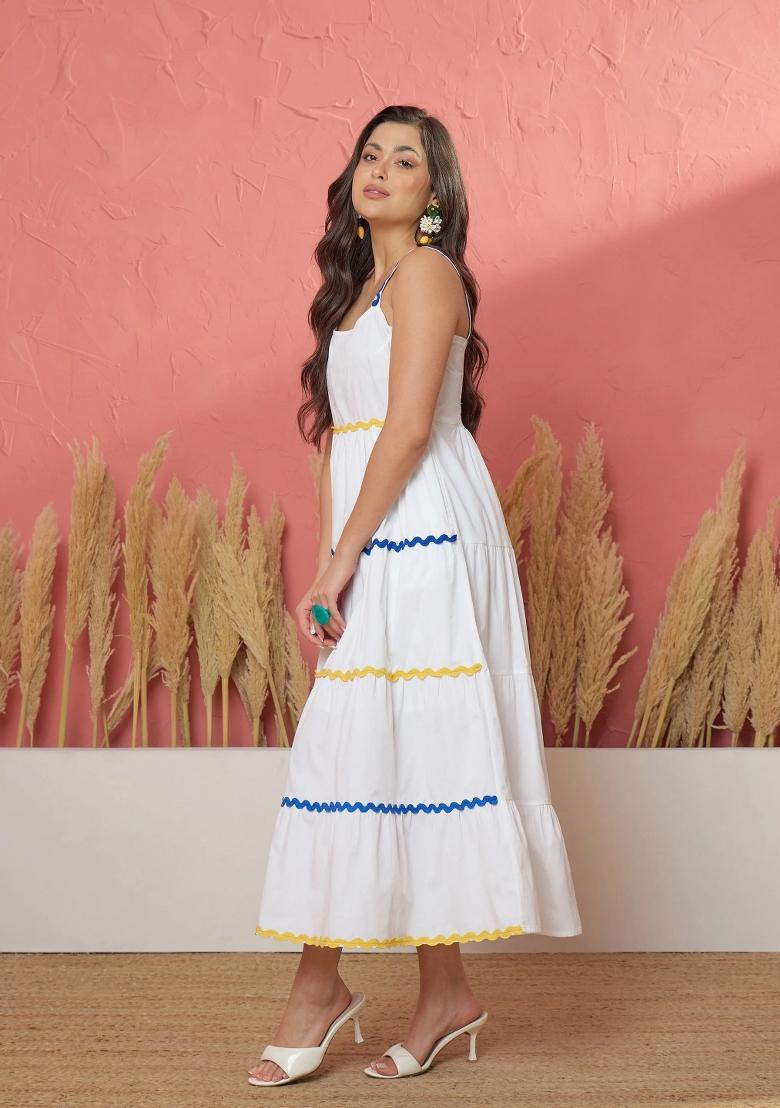 White Solid Poplin Dress - Indya
