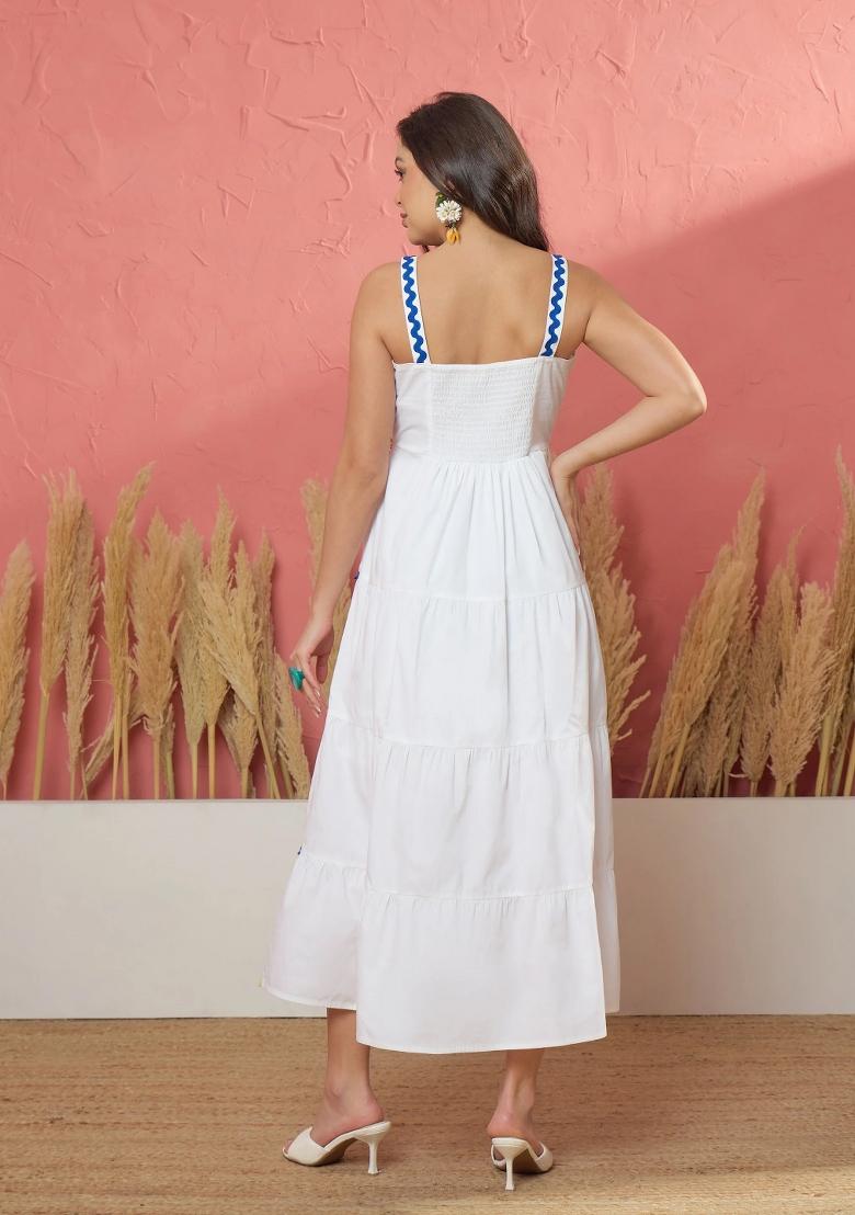 White Solid Poplin Dress - Indya