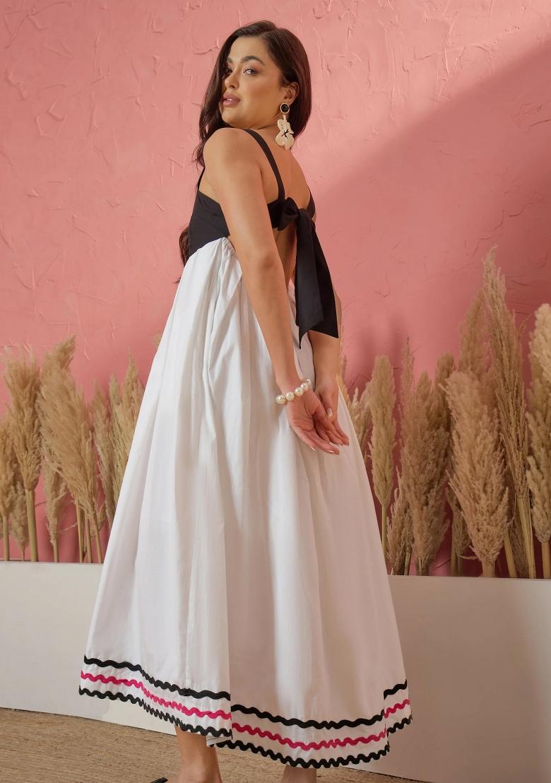White Solid Poplin Dress - Indya