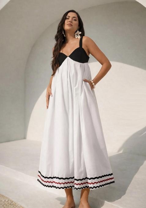 White Solid Poplin Dress