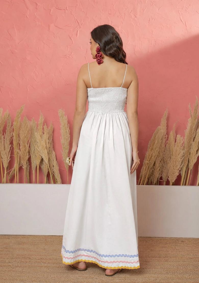 White Solid Poplin Dress - Indya
