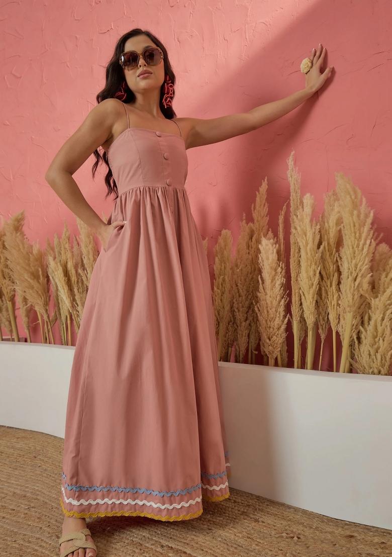 Pink Solid Poplin Dress - Indya