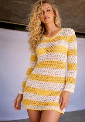 Mustard Self Design Cotton Dress