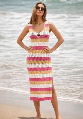 Pink Self Design Cotton Dress