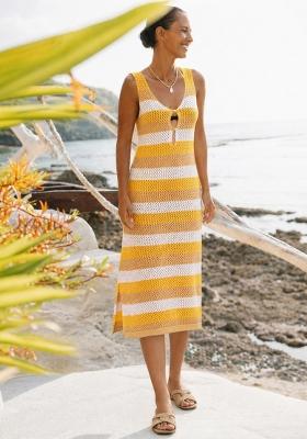 Mustard Self Design Cotton Dress