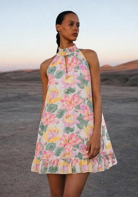 White Printed Georgette Dress