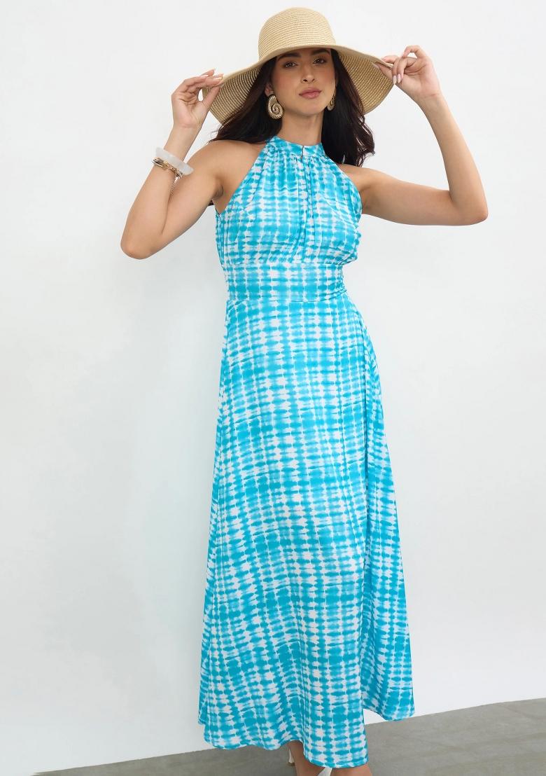 Blue Printed Dress - Indya