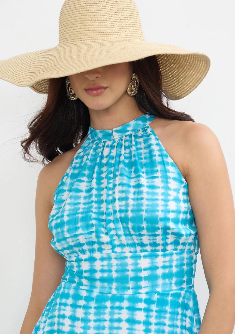 Blue Printed Dress - Indya