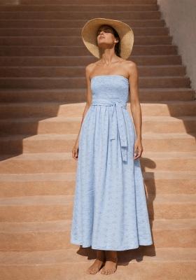 Blue Embroidered Cotton Dress