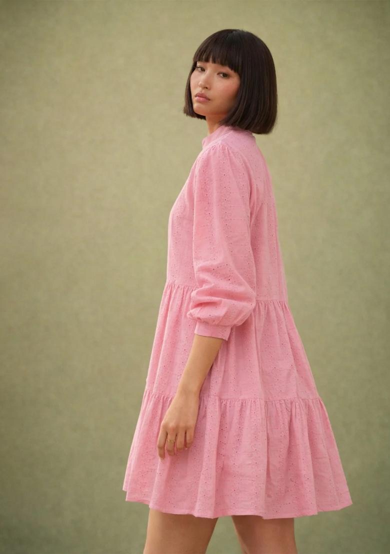 Pink Embroidered Cotton Dress - Indya