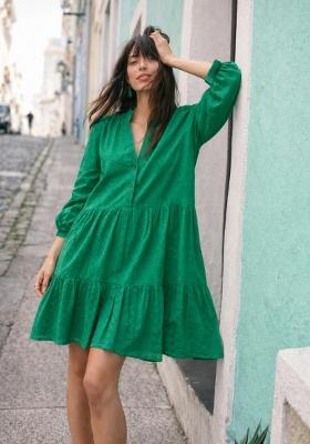 Green Embroidered Cotton Dress