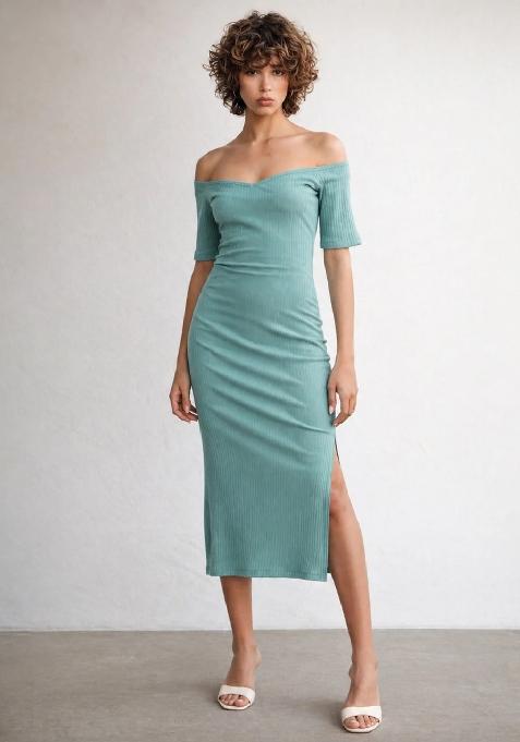 Sea Green Solid Cotton Dress