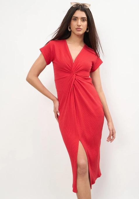 Red Solid Cotton Dress