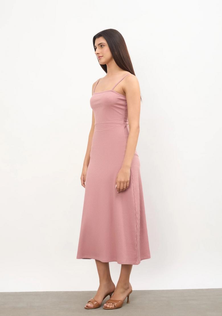 Pink Solid Cotton Dress - Indya