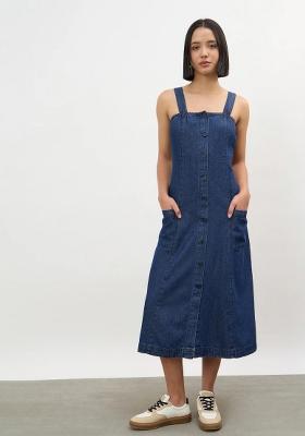 Navy Blue Solid Cotton Dress