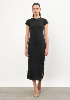 Black Solid Cotton Dress