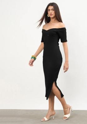 Black Solid Cotton Dress