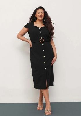 Black Solid Cotton Dress