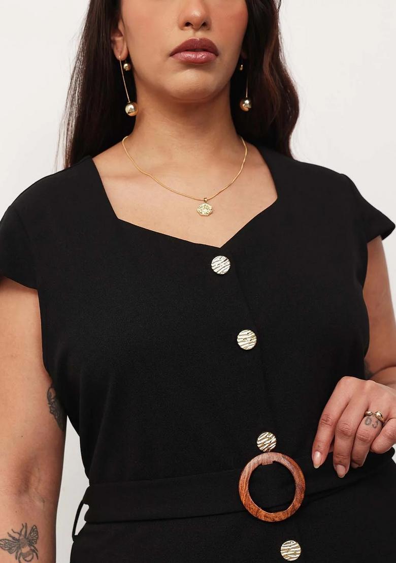 Black Solid Cotton Dress - Indya