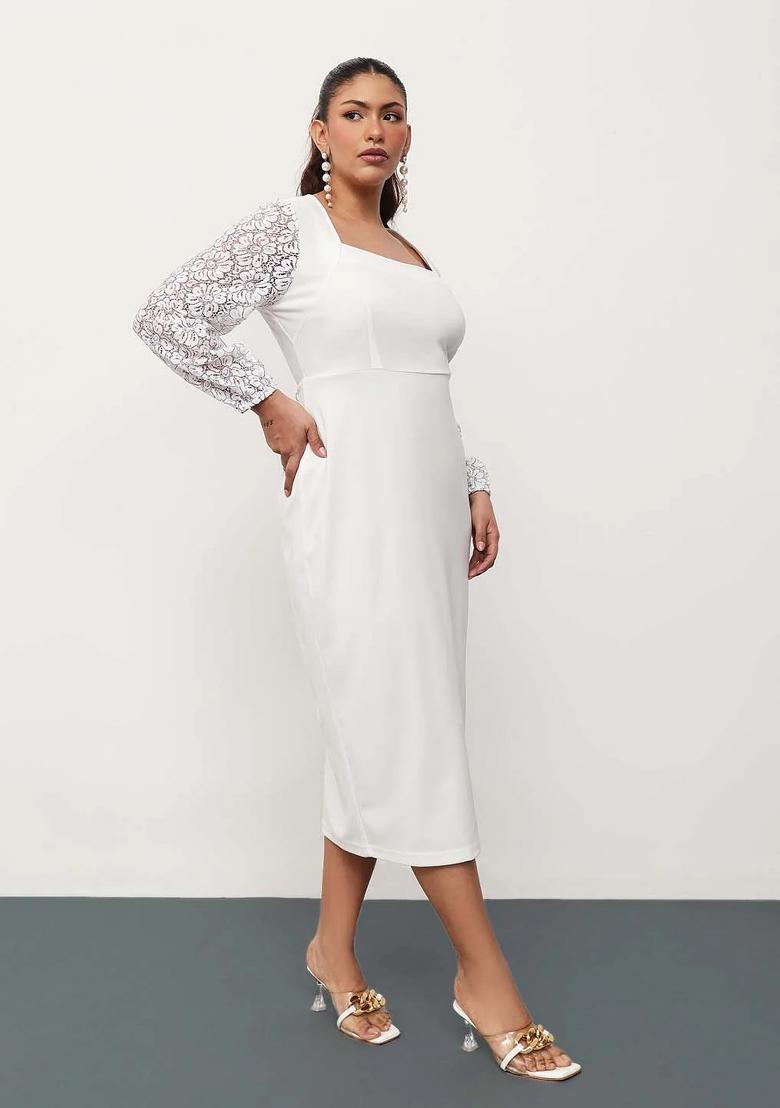White Solid Cotton Dress - Indya