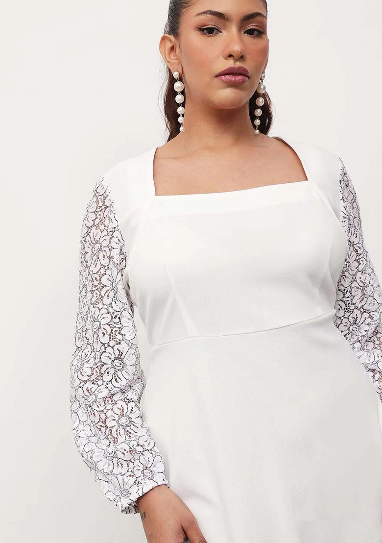 White Solid Cotton Dress - Indya