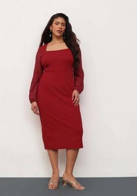 Red Solid Cotton Dress
