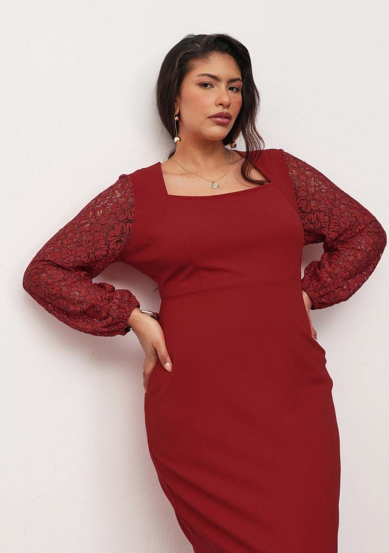 Red Solid Cotton Dress - Indya