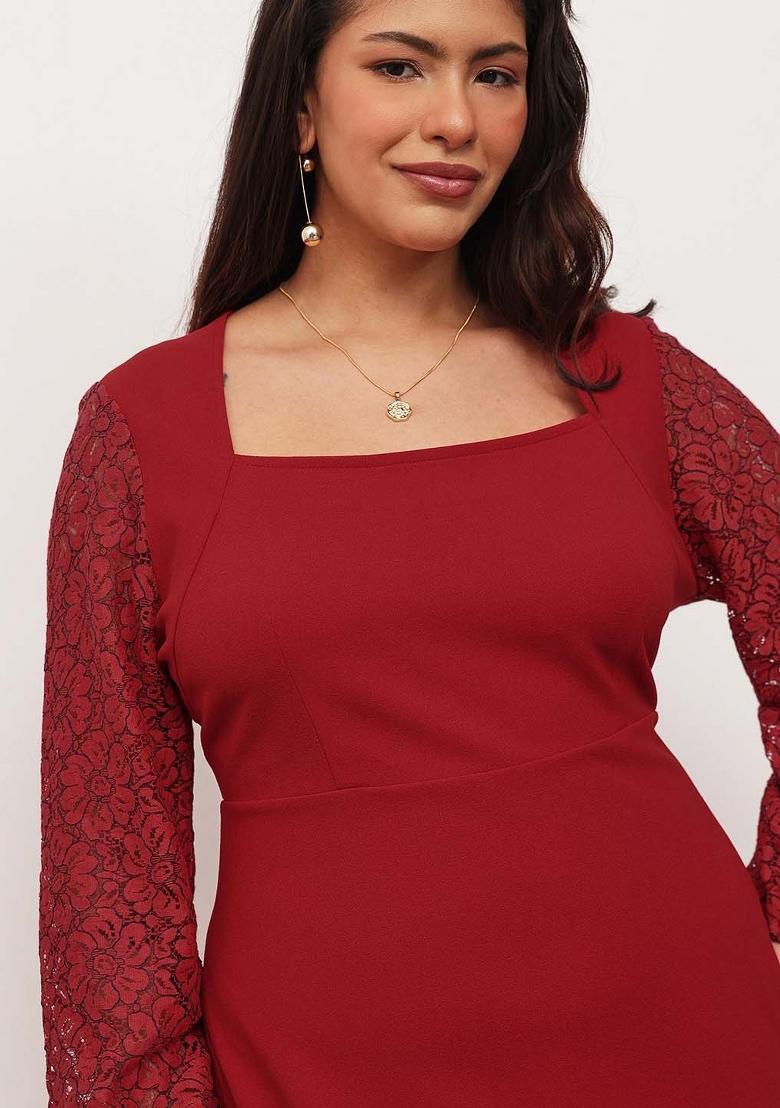 Red Solid Cotton Dress - Indya