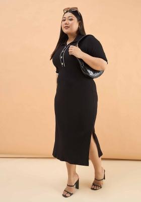 Black Solid Cotton Dress