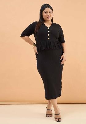 Black Solid Cotton Dress